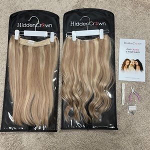 Hidden Crown Halo Extensions 18” light Ash blonde w/highlights and lowlights.